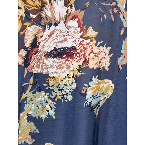 2X Floral Navy Blue Floral Sheer Open Front Kimono Cardigan Plus Size - Picture 9 of 10